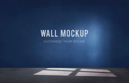 Free Empty Room With A Blue Wall Mockup Psd
