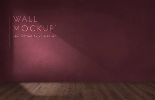 Free Empty Room With A Burgundy Wall Mockup Psd