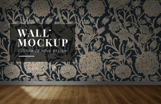 Free Empty Room With A Floral Wall Mockup Psd