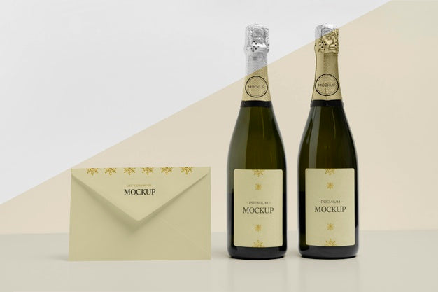 Free Envelope And Champagne Bottles Mock-Up Psd