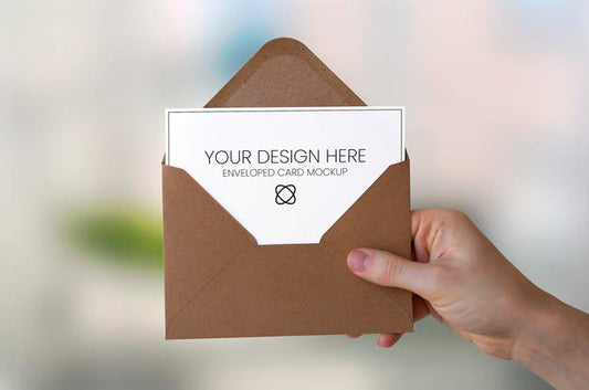 Free Enveloped Paper Holded By Hand Mockup Psd