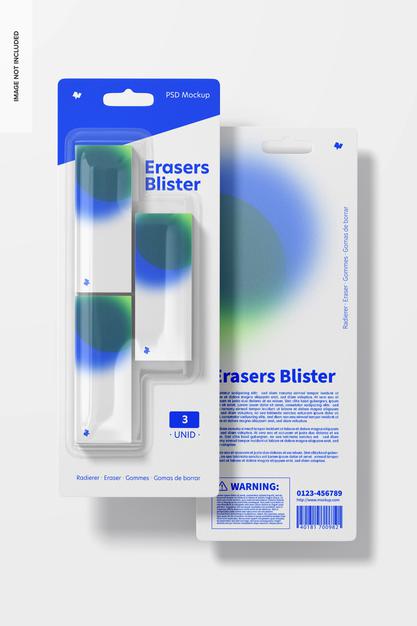 Free Erasers Blister Mockup, Top View Psd