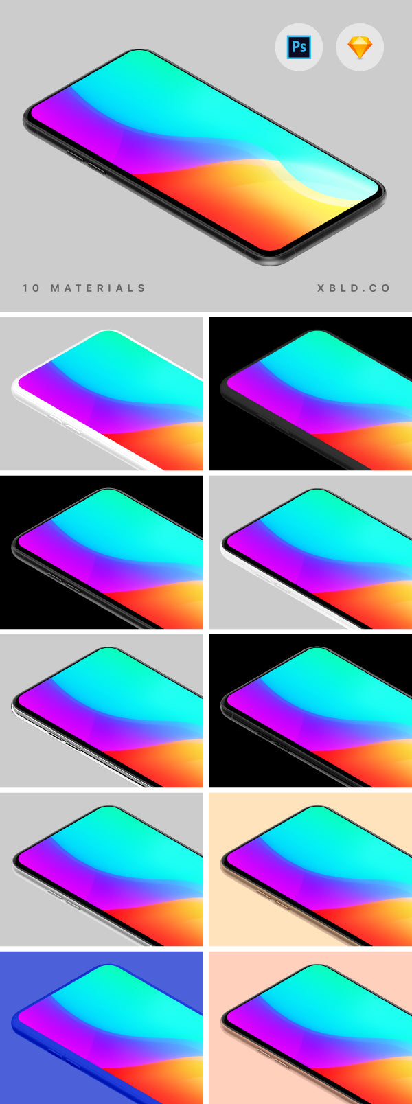 Free Generic Mobile Phone Mockup in 10 Colors