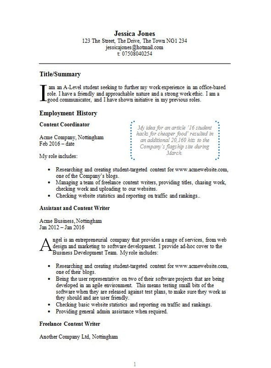 Free Example CV Resume Template in Microsoft Word (DOC) Format