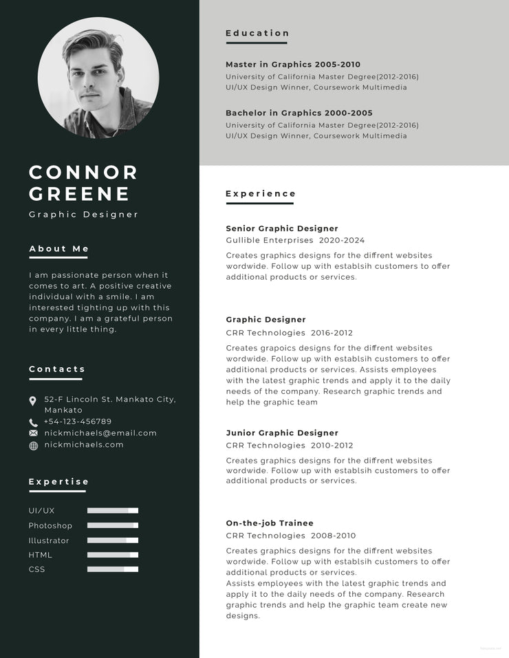 Free Experience Graphic Designer Resume CV Template in Photoshop (PSD ...