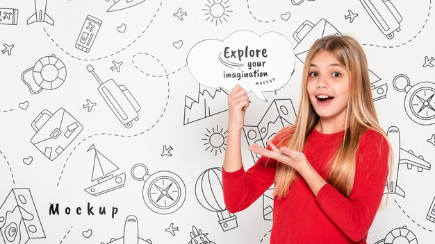 Free Explore Your Imagination Mock-Up Smiley Girl Psd