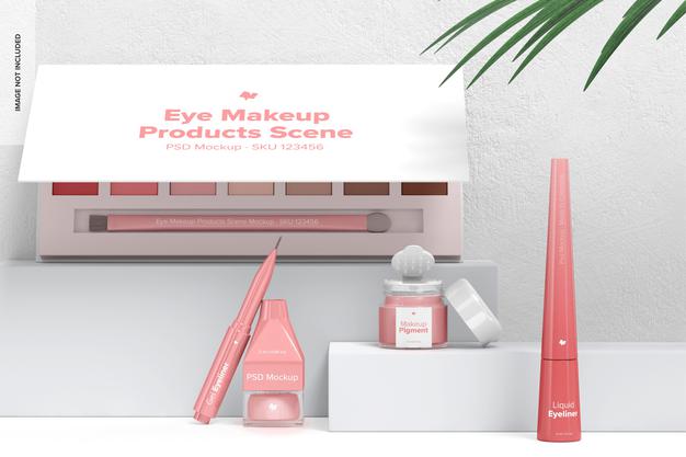 Free Eye Makeup Products Scene Mockup Psd