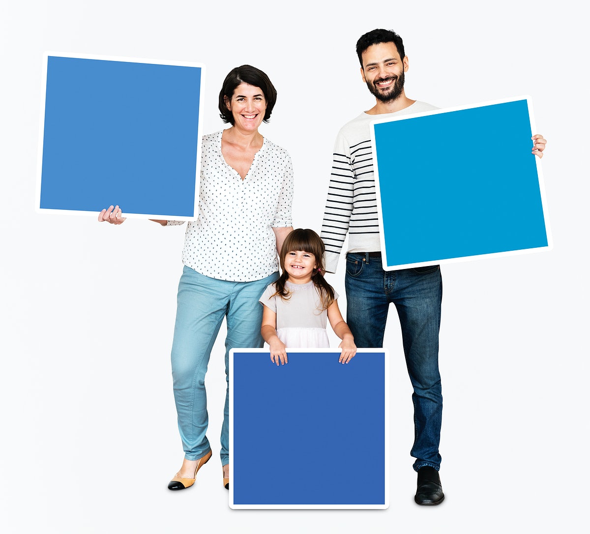 Free Family Holding Blue Square Boards
