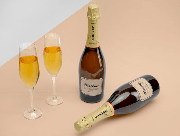 Free Fancy Champagne Bottles With Mock-Up Psd