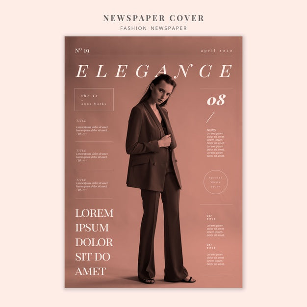 Free Fashion Newspaper Cover Of Elegant Woman Standing Psd