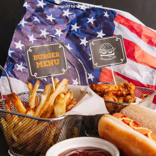 Free Fast Food Mockup On American Flag Psd