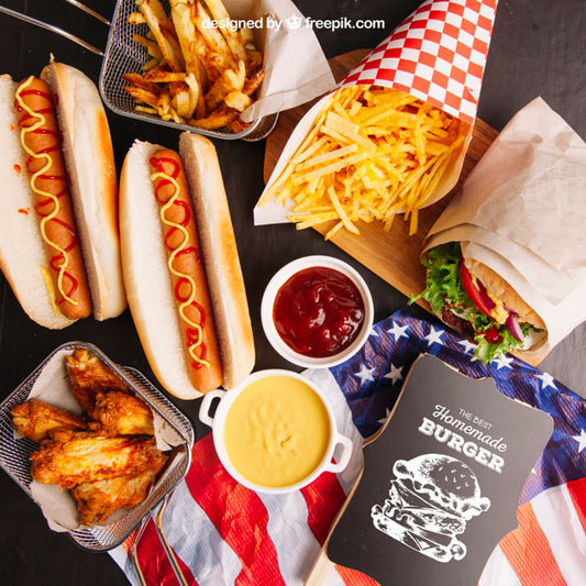Free Fast Food Mockup With American Flag Psd
