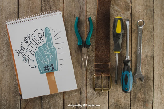 Free Father'S Day Decoration With Belt And Tools Psd