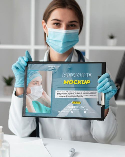 Free Female Doctor Holding A Mock-Up Clipboard Psd