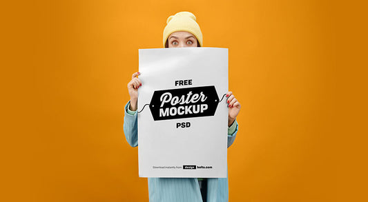 Free Female Hand Holding Poster Mockup Psd