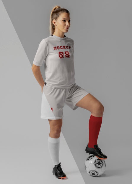 Free Female Soccer Player Apparel Mock-Up Psd