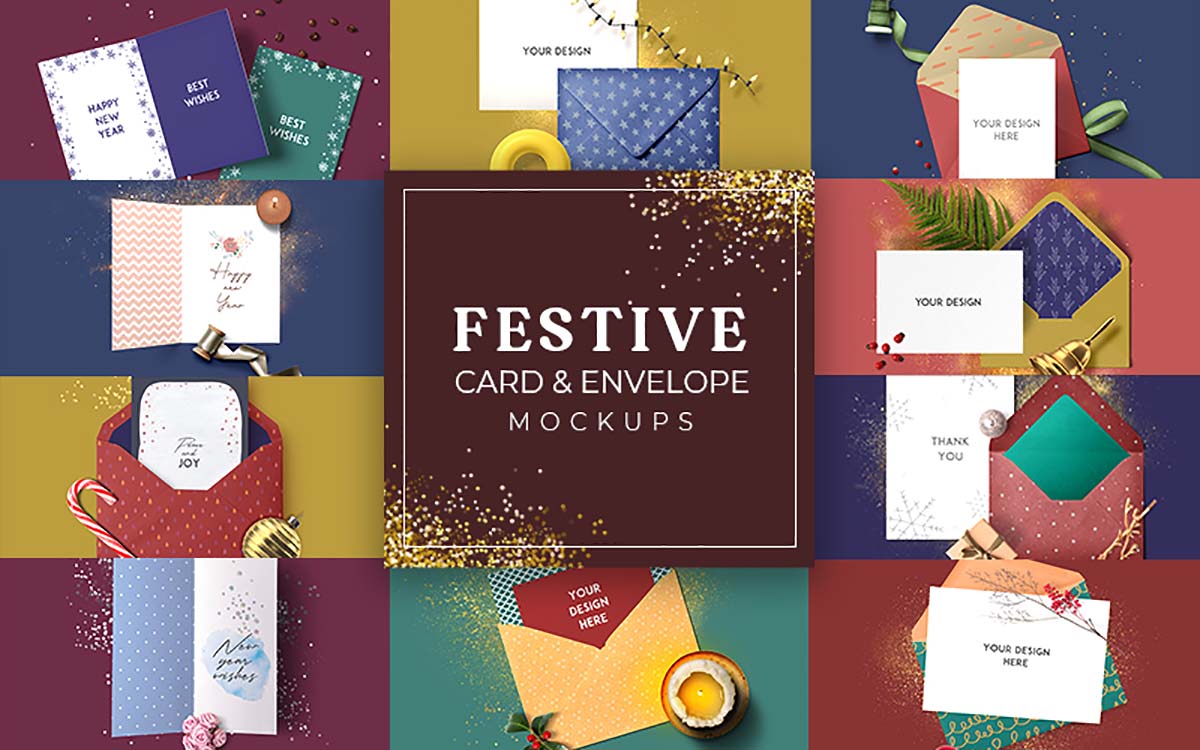 Free Festive Card & Envelope Mockup