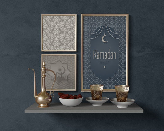Free Festive Ramadan Arrangement With Frames Mock-Up Psd