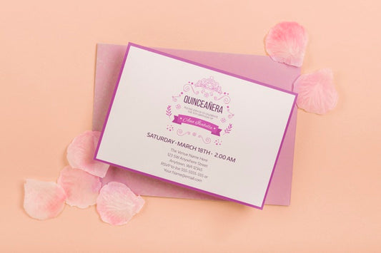 Free Fifteen Birthday Invitation And Petals Top View Psd