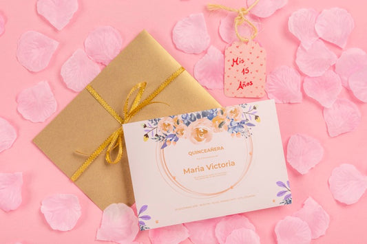 Free Fifteen Birthday Invitation Surrounded By Petals Psd