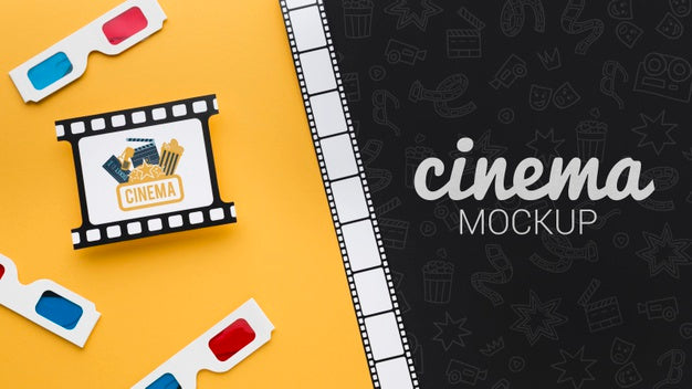 Free Film Strips And 3D Glasses Mock-Up Psd