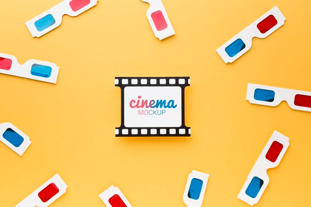 Free Film Strips And 3D Glasses Mock-Up Top View Psd