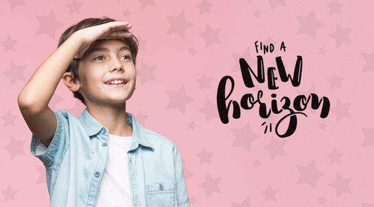 Free Find A New Horizon Young Cute Boy Mock-Up Psd