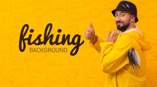 Free Fisherman In Raincoat With Trophy Fish Psd