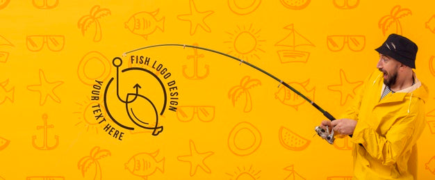 Free Fisherman Using Road To Catch The Logo Psd
