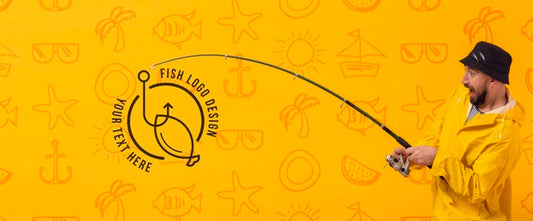 Free Fisherman Using Road To Catch The Logo Psd