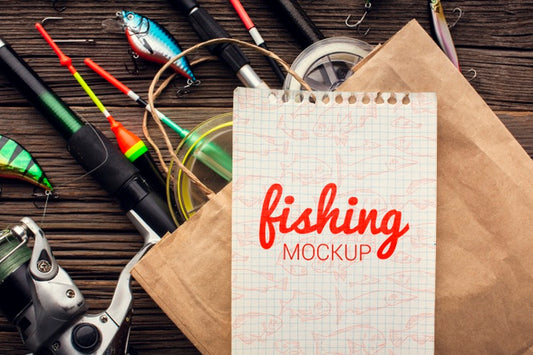 Free Fishing Accessories Mock-Up And Shopping Bag Psd