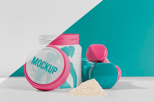 Free Fitness Mock-Up Weights And Protein Powder Psd
