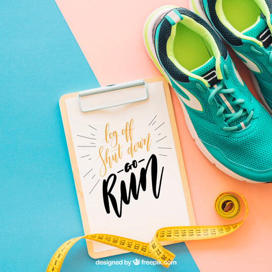 Free Fitness Mockup With Clipboard Next To Shoes Psd