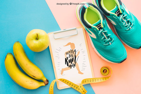 Free Fitness Mockup With Clipboard, Shoes And Banana Psd