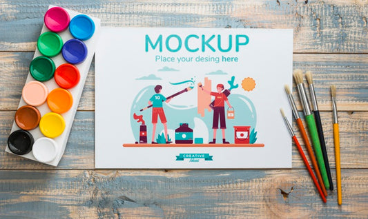 Free Flat Lay Artist Concept Arrangement With Card Mock-Up Psd