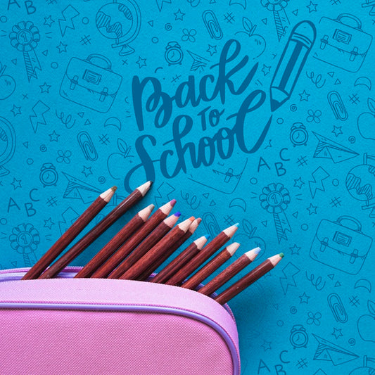 Free Flat Lay Back To School Event With Pencils In A Box Psd