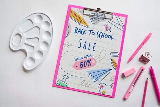 Free Flat Lay Back To School Sale With Clipboard And Supplies Psd