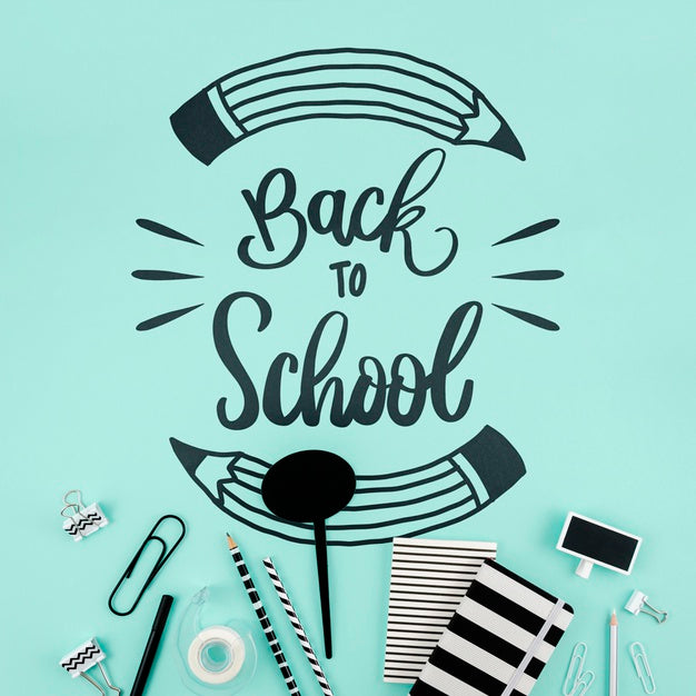 Free Flat Lay Back To School With Blue Background Psd