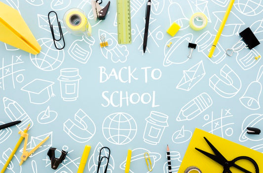 Free Flat Lay Back To School With Blue Background Psd