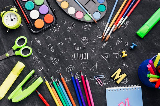 Free Flat Lay Back To School With Chalk Drawings Psd