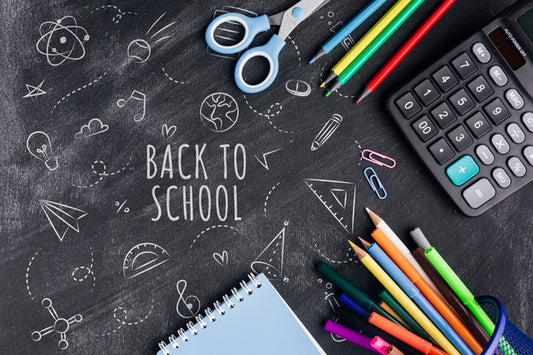 Free Flat Lay Back To School With Chalk Drawings Psd