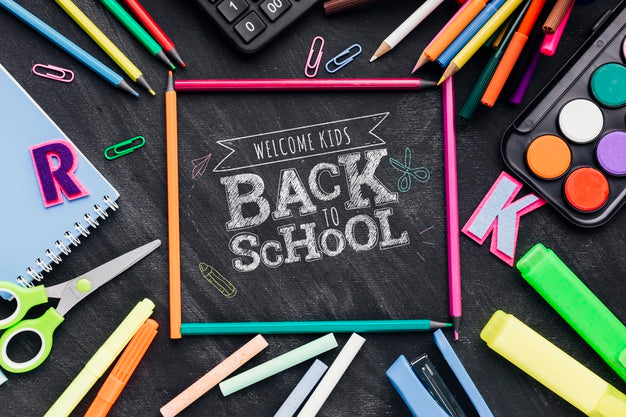 Free Flat Lay Back To School With Colourful Supplies Psd