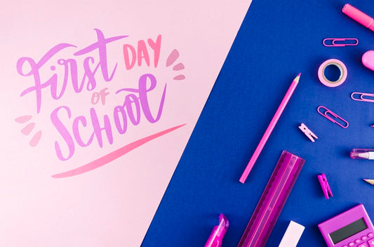 Free Flat Lay Back To School With Purple Supplies Psd