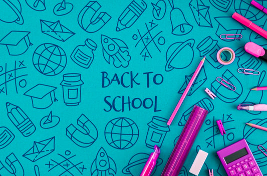 Free Flat Lay Back To School With Purple Supplies Psd
