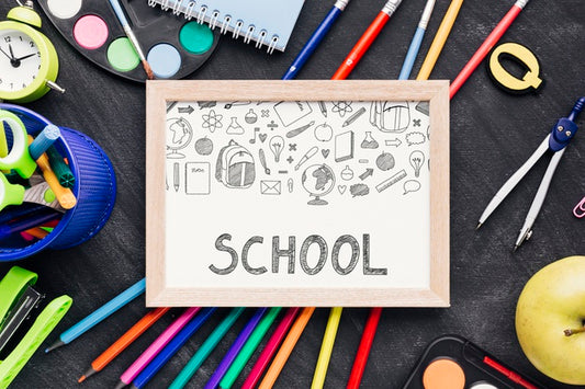 Free Flat Lay Back To School With White Board Psd