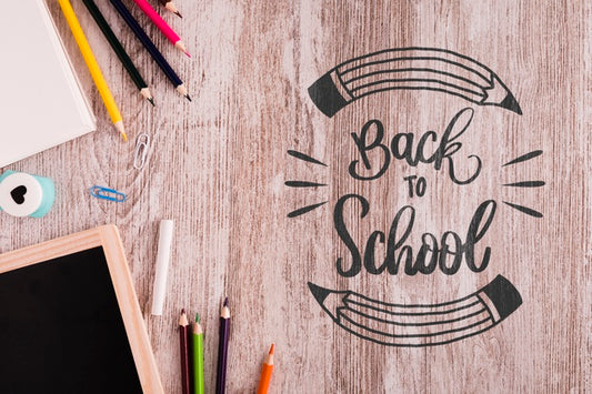 Free Flat Lay Back To School With Wooden Background Psd