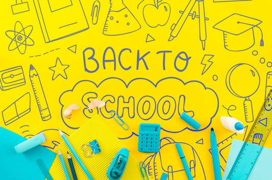 Free Flat Lay Back To School With Yellow Background Psd