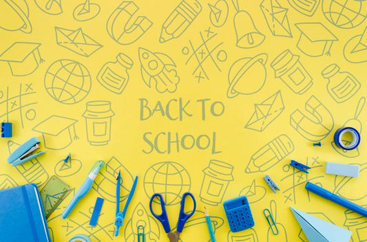 Free Flat Lay Back To School With Yellow Background Psd