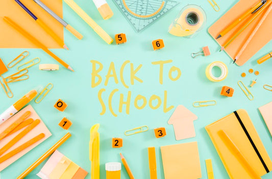 Free Flat Lay Back To School With Yellow Supplies Psd