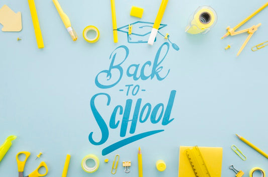 Free Flat Lay Back To School With Yellow Supplies Psd